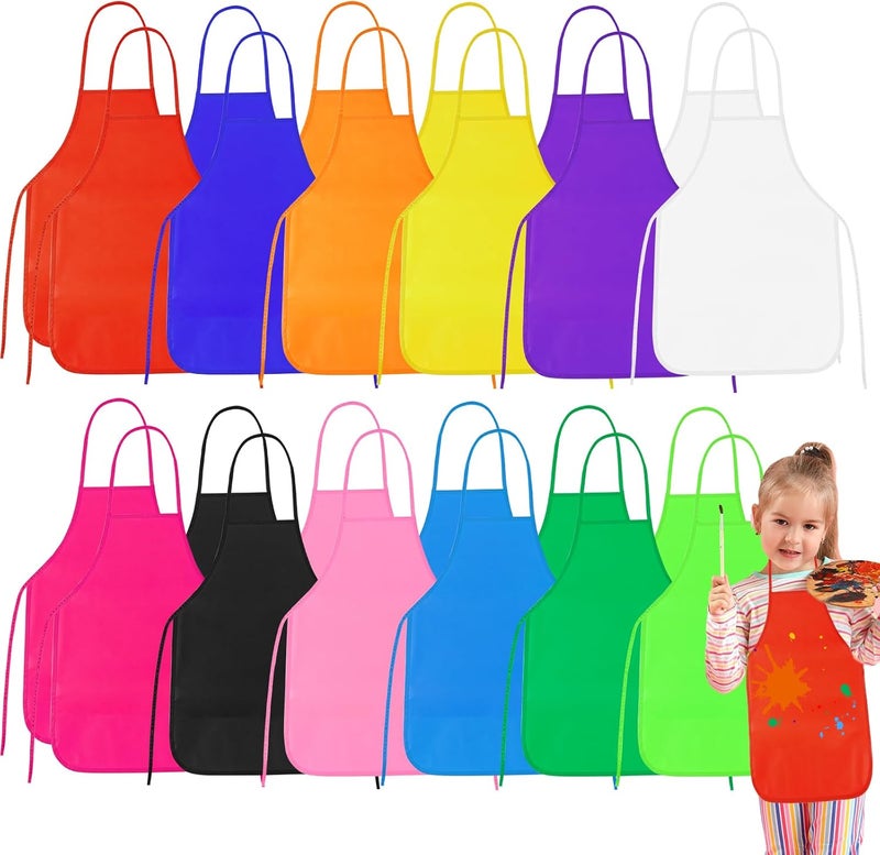 PLULON 24 Pcs Kids Aprons for Painting, Painting Apron Bulk for Kids Art Smocks Children Fabric Art Aprons for Art Painting Crafts Home Kitchen Classroom Party and Activity - Image 1